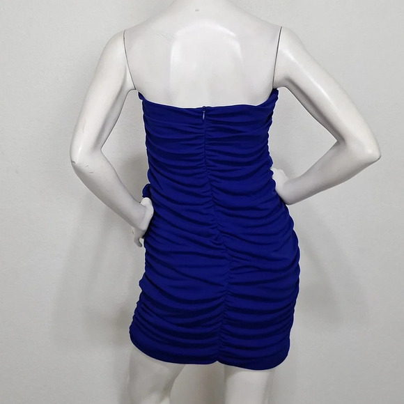 Zara NEW Blue 3D Floral Cut Out Boho Romantic Ruched Strapless Mini Dress XL - Picture 6 of 10